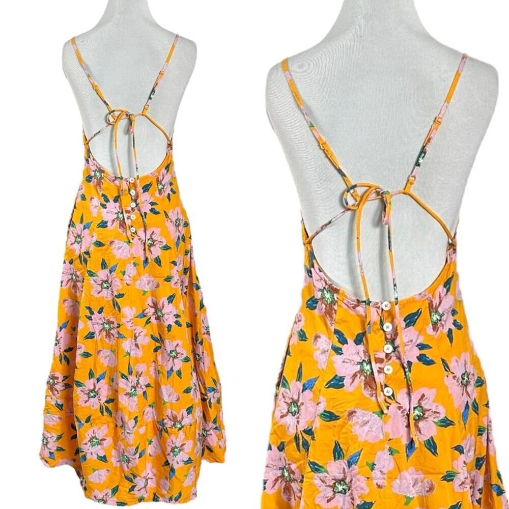 Free People Finer Things Printed Halter Midi Dress Sunshine Combo Tropical Small - Picture 12 of 16
